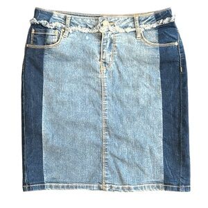 BLACK DAISY DENIM JEAN SKIRT COLOR BLOCK BLUE SIDE PANELS STRETCH POCKETS 25